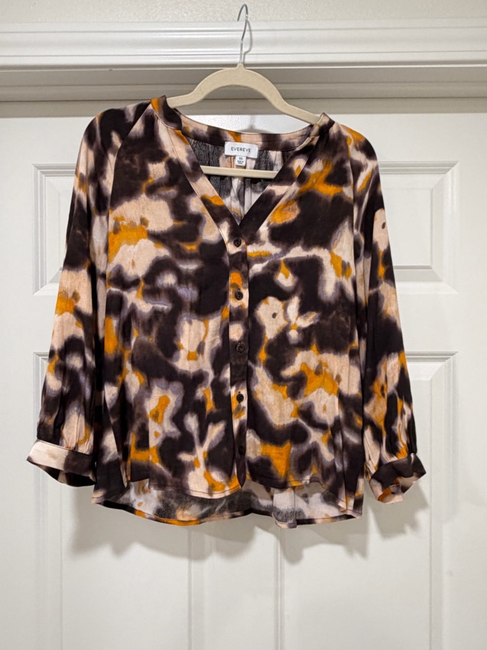Anthropologie Evereve Annika Tie Dye Split Neck Blouse- Size XS